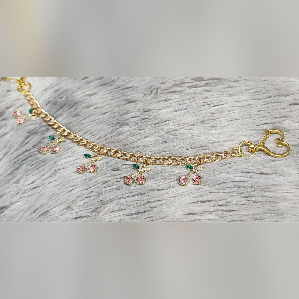 Gold Pink Cherry Chin Bag Charm NIP
